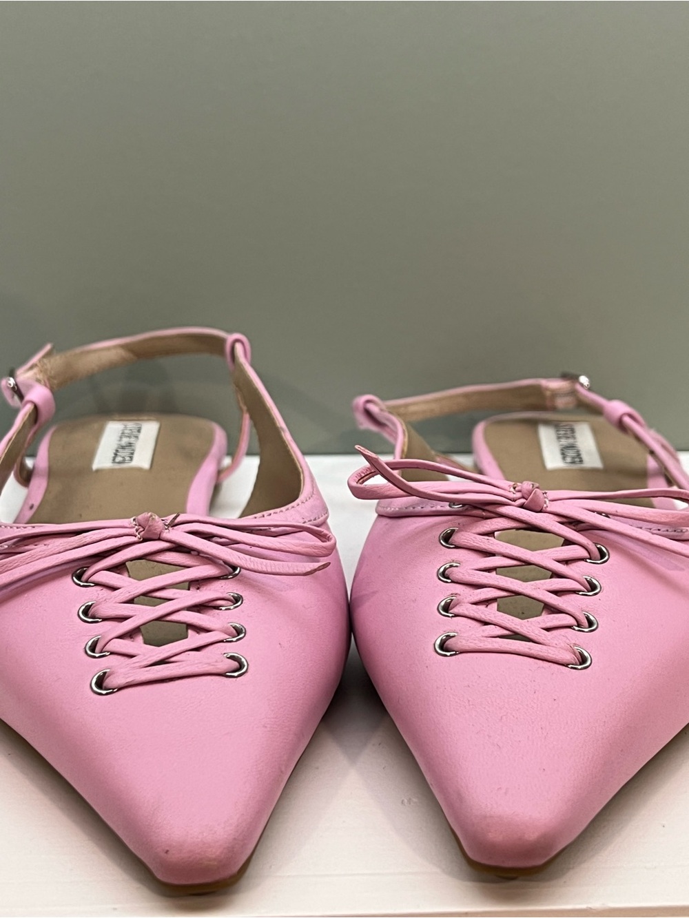 NWT Steve Madden Pink Pointed Toe Lace Up Slingback Ballet Flats Size 8 - Picture 2 of 6